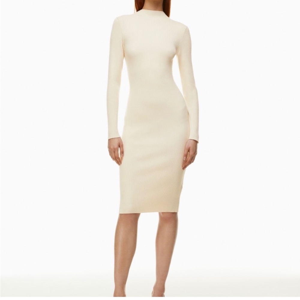 Aritzia Babaton Ribbed Long Sleeve Dress Cream